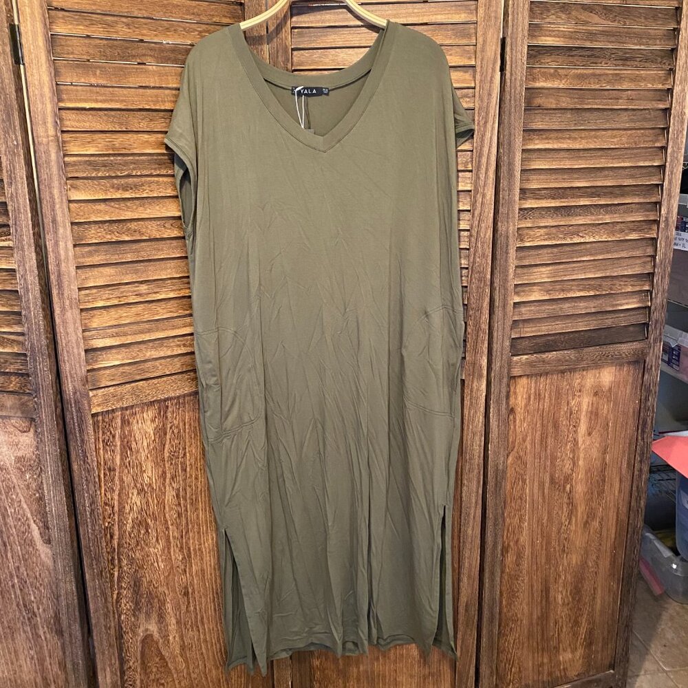 Yala Sloane V-Neck Cap Sleeve Bamboo Maxi Dress with Pockets Moss